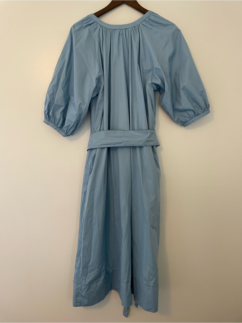 Tyler Boe Blue Genivive Belted Coastal Old Money Cotton Vacation Midi Dress - Picture 4 of 6